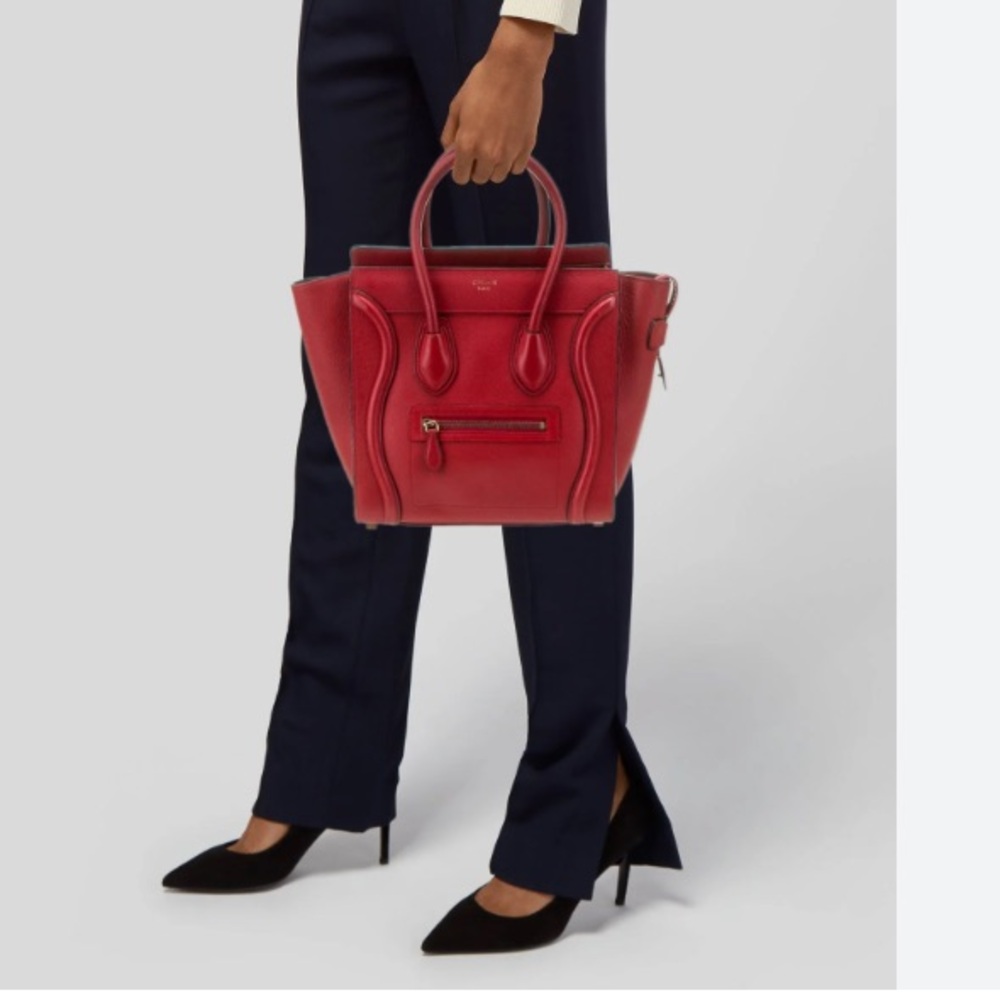 CELINE Micro Red Drummed Leather Luggage Tote Handbag - Picture 14 of 14